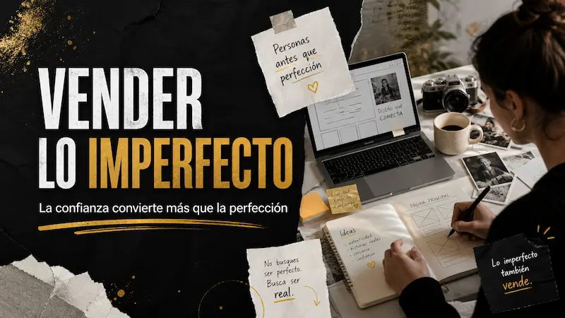 Vender lo imperfecto 2 Persona trabajando en una web para captar clientes mostrando que un negocio no necesita parecer perfecto para generar confianza